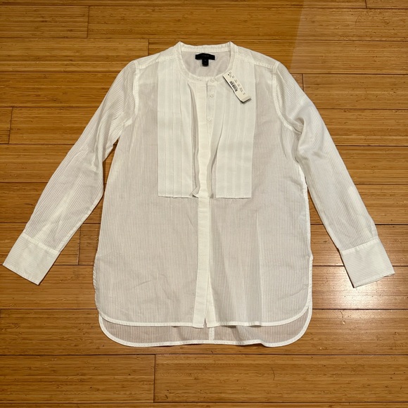 J. Crew White Grosgrain Pleated Button Down Cotton Shirt Size 2P - Picture 1 of 6